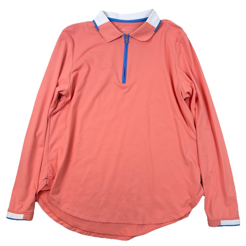Peter Millar Pullover Womens Lg Coral UPF 50+ Quarter Zip Golf Long Sleeve Activ